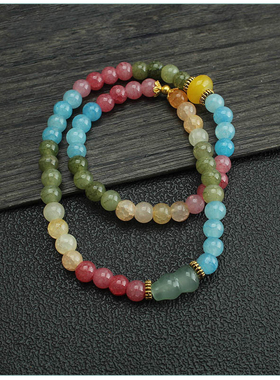 淡雅国风彩色琉璃珠双圈手链