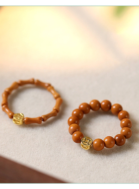 素雅文艺风橄榄核竹节指环春新款