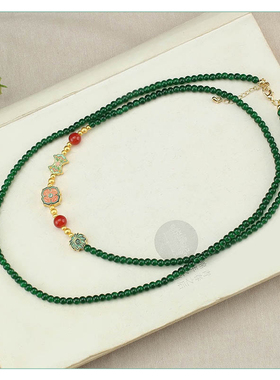 玻璃圆珠景泰蓝四叶草古风配饰