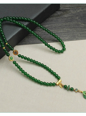 淡雅国风竹报平安绿珠毛衣链