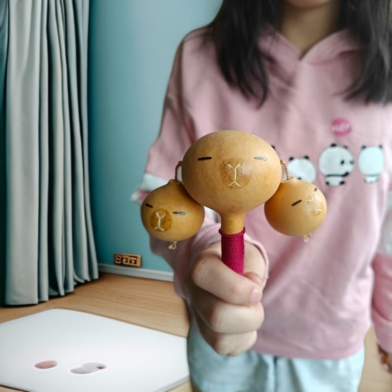 纯天然葫芦手工制作可爱笑脸拨浪鼓宝宝安抚玩具安全可啃咬无涂料,淘宝优惠券,粉丝福利购,淘宝优惠卷