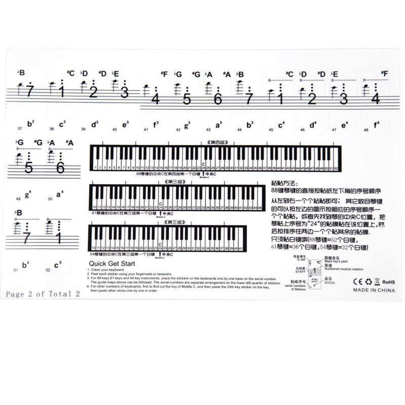 钢琴电子琴键盘贴纸音位贴88/61/无痕胶贴成人儿童五线谱简谱自学 - 图3