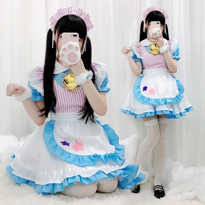 大码女仆装cosplay日常可爱铃铛女佣制服Lolita萝莉塔套装连衣裙-图1