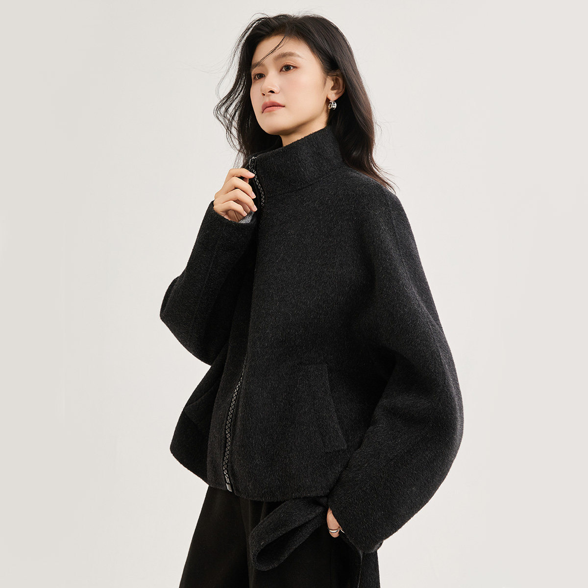 金菊带包【绵羊毛100%】25年新款冬季立领拉链个性潮流女式大衣,淘宝优惠券,粉丝福利购,淘宝优惠卷