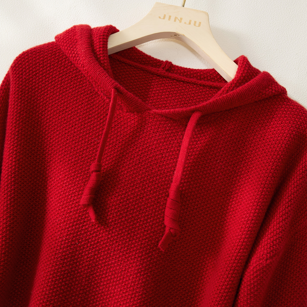 加厚【羊毛羊绒衫】秋冬新款女式连帽宽松纯色卫衣时尚保暖针织衫 - 图1