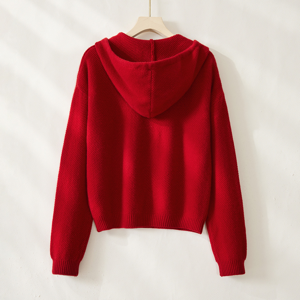 加厚【羊毛羊绒衫】秋冬新款女式连帽宽松纯色卫衣时尚保暖针织衫 - 图0