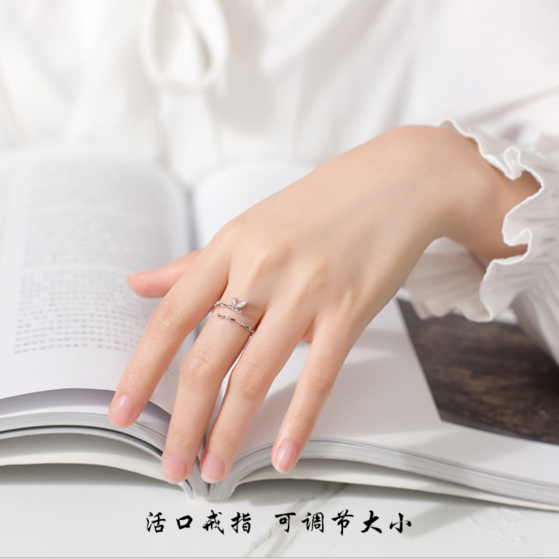 尾戒女小指纯银开口竹蝴蝶简约个姓可调节细单身钻女时尚食指网红 尾戒女小指纯银开口竹蝴蝶简约个姓可调节细单身钻女时尚食指网红