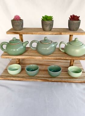 实木中式茶杯架置物架桌面阶梯
