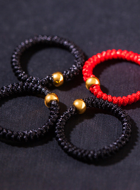 金豆豆戒指女男款情侣黄金转运小金珠999足金小金豆编织网红同款