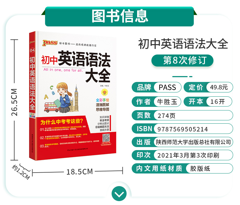 初中英语语法大全2022pass绿卡图书初一初二初三七年级八年级九年级中考复习辅导资料教辅书知识大全中学语法全解词汇单词专练全练-图1