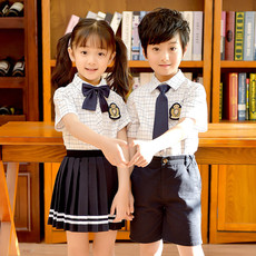 детская форма 幼儿园园服男女童夏季短袖格子衬衫英伦学院风小学生校服班服套装 Curly hair