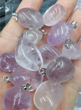 天然浅紫水晶随形吊坠项链