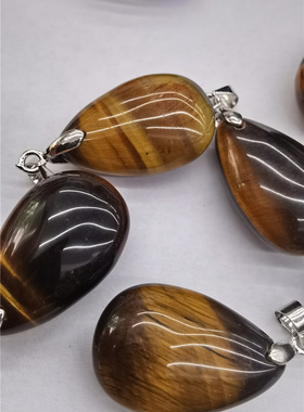 15*24ＭＭ天然黄虎眼裸石虎石水滴吊坠配链条情侣项链饰品DIY配件