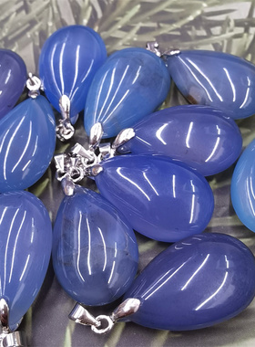 天然蓝玛瑙水滴形吊坠项链