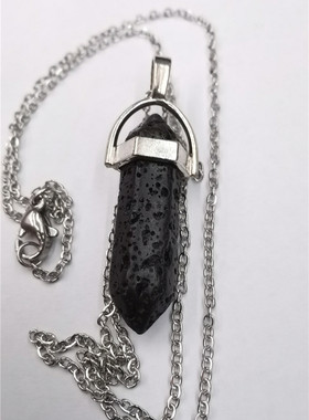 情侣火山石六角柱吊坠项链