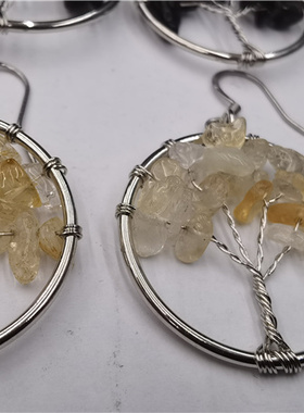 水晶紫晶黄水晶生命树吊坠耳环 纯手工绕线 女生时尚款欧美款