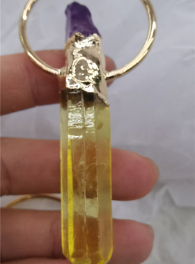 情侣天然水晶柱原石彩色吊坠