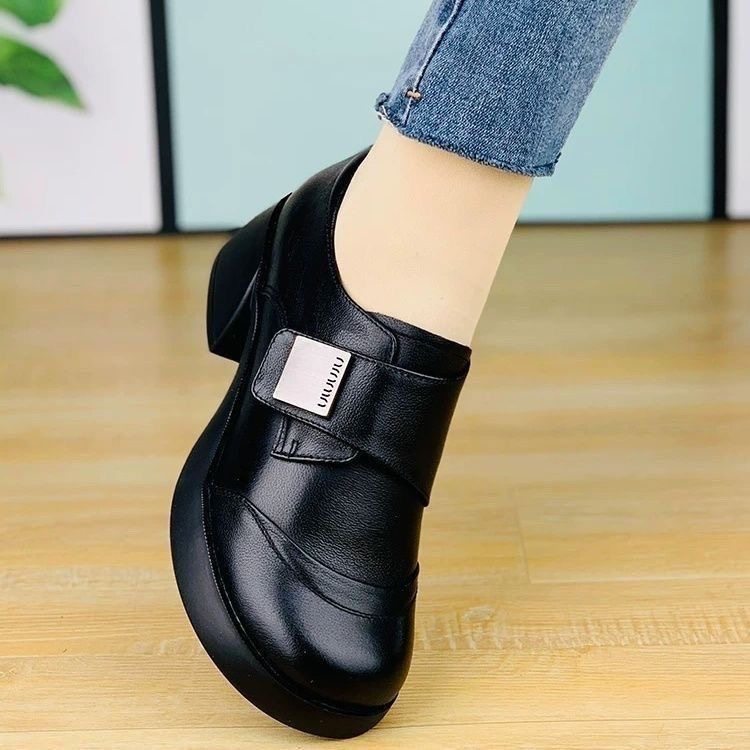 2026春季新款真皮单鞋女粗跟厚底防滑休闲深口百搭小皮鞋妈妈鞋,淘宝优惠券,粉丝福利购,淘宝优惠卷