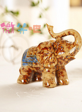 室内摆件窑变釉绿色小象德化陶瓷