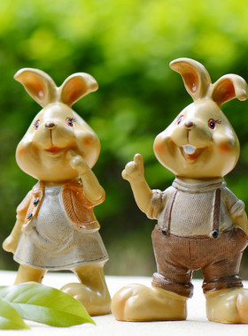 田园风树脂生日礼物兔子摆件