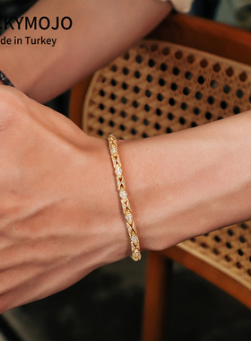 S925纯银镂空镶钻手链男蛇皮手链