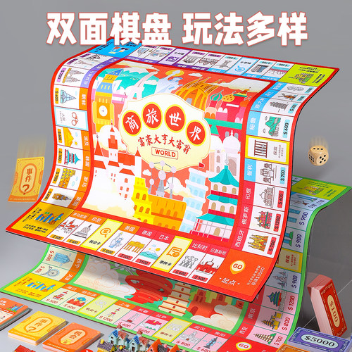 桌游大富富翁棋桌面儿童中国世界之旅豪华版成人超级桌面游戏棋盘 - 图3