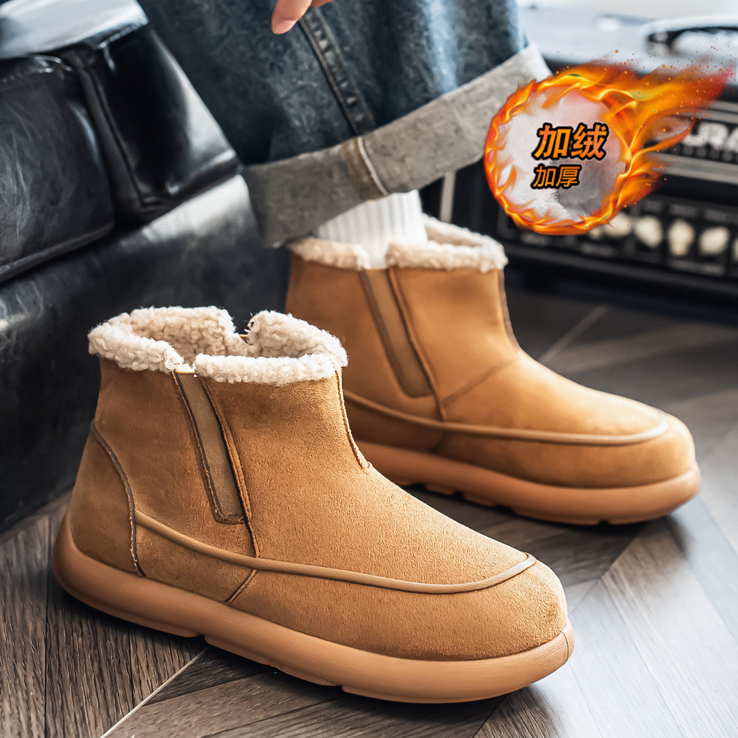 棉鞋男款冬季户外防寒加绒保暖翻毛皮棉靴男士厚底防滑勃肯雪地靴,淘宝优惠券,粉丝福利购,淘宝优惠卷