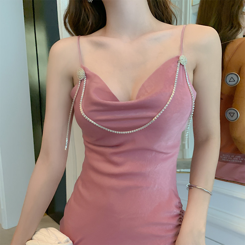 粉色高端轻奢小众婚纱显瘦女连衣裙 紫嫣红藤礼服/晚装