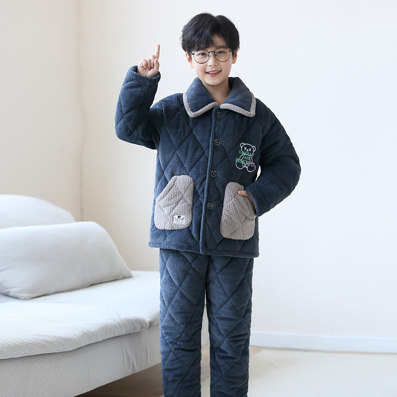噜噜牛冬季儿童睡衣男孩法兰绒夹棉三层加厚加绒中大童男童家居服,淘宝优惠券,粉丝福利购,淘宝优惠卷