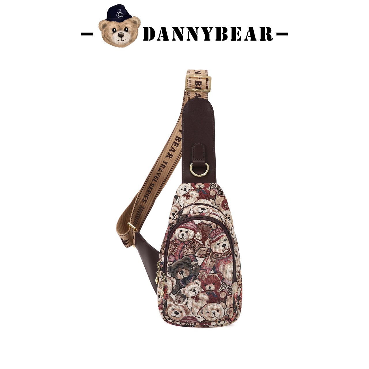 Danny Bear Bear Pattern Embroidered Canvas Chest Bag Women's Bag Casual Versatile Crossbody Bag Mountaineering Crossbody Bag