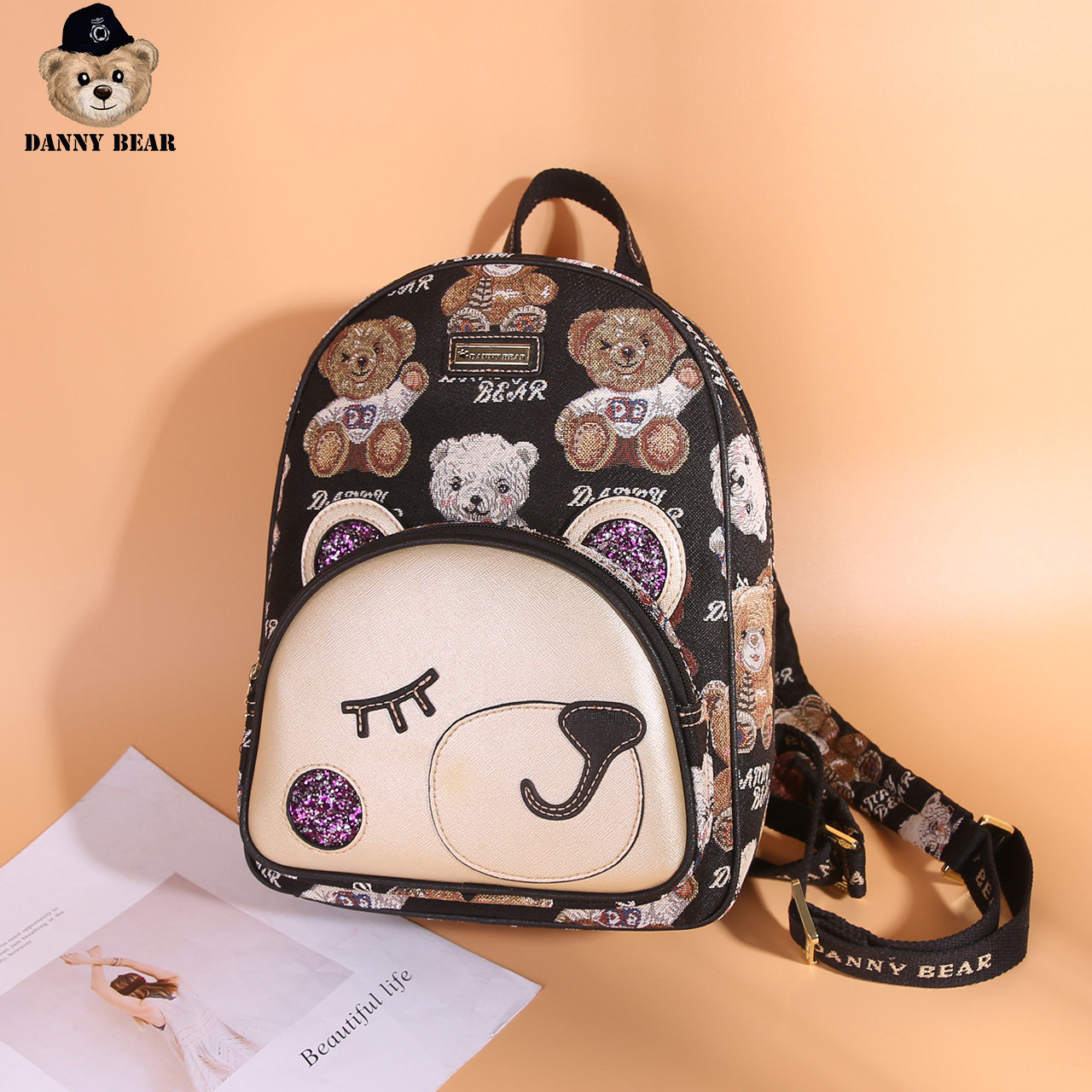 丹尼熊双肩背包学生萌趣可爱风女包 丹尼熊箱包双肩背包