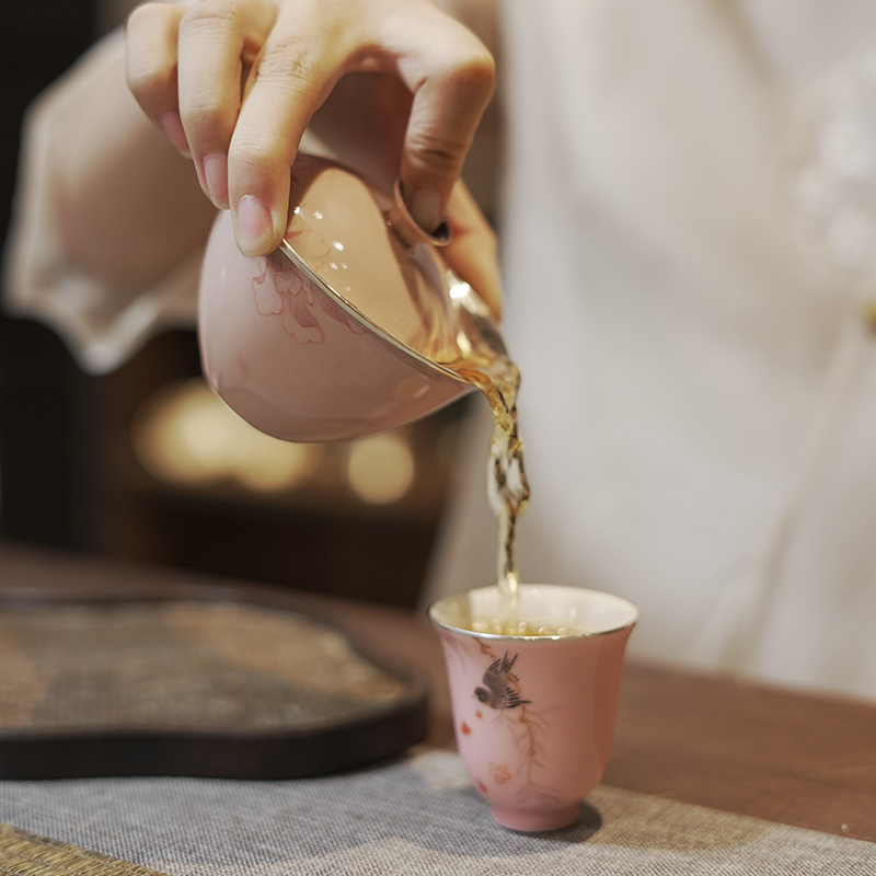 银器银盖碗包银杯纯银999银茶杯品茗杯茶具釉下彩手绘茶具 弥红 - 图1