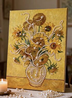 中式荷花廉洁文化diy珍珠画手工油画莲花卉清廉政主题作品装饰画