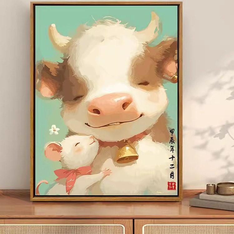 国风十二生肖数字油画diy手工绘填充涂色亲子抱抱丙烯油彩装饰画,淘宝优惠券,粉丝福利购,淘宝优惠卷