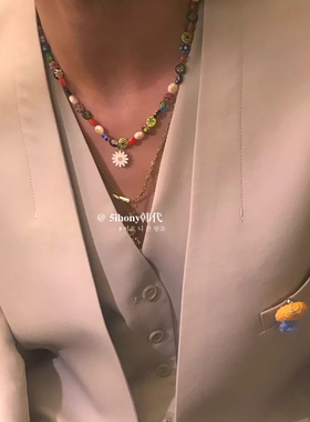 韩代潮牌twentyoneaugust雏菊串珠彩色项链李斯丹妮沈梦辰 周雨彤