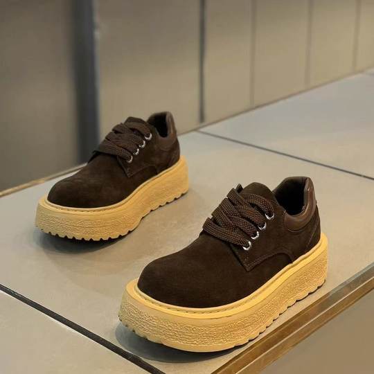 男鞋秋冬英伦风复古男士翻毛皮鞋防水防滑运动厚底增高大头德比鞋