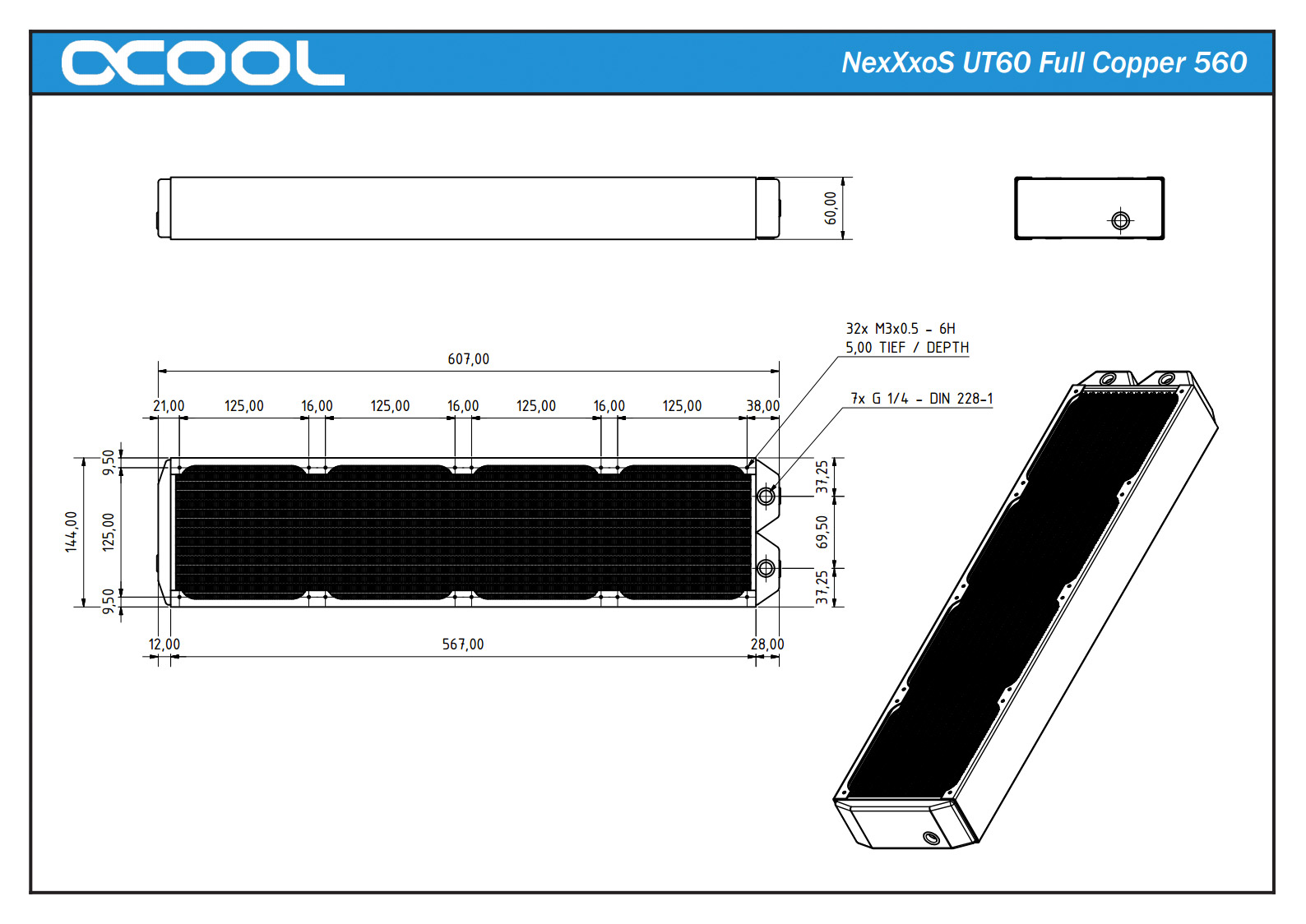 欧酷紫铜冷排散热器 Alphacool  UT60 60MM厚 140/280/420/560 - 图2