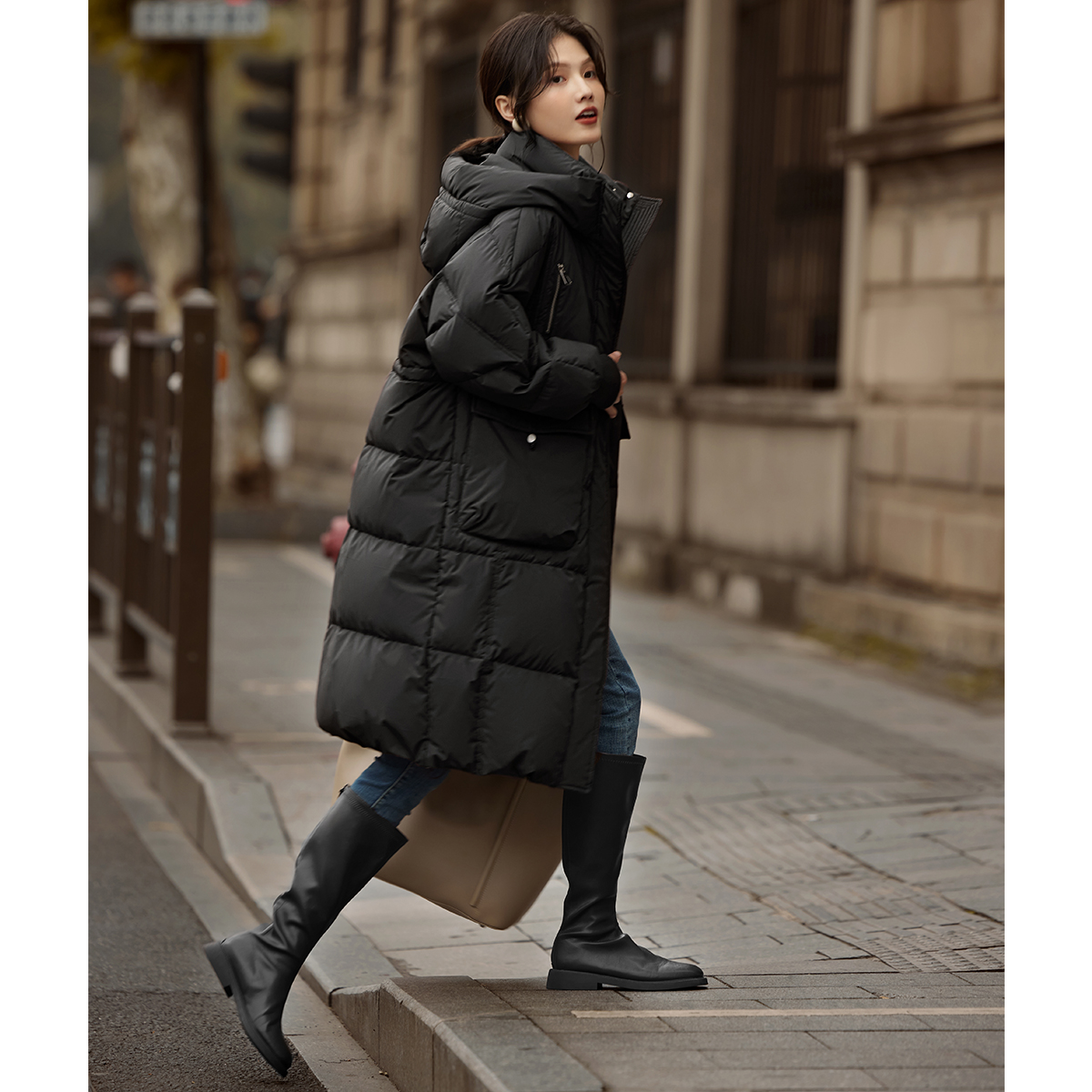 [送打底衫]XWI欣未美拉德90鸭绒羽绒服女冬季加厚保暖中长款外套 - 图2