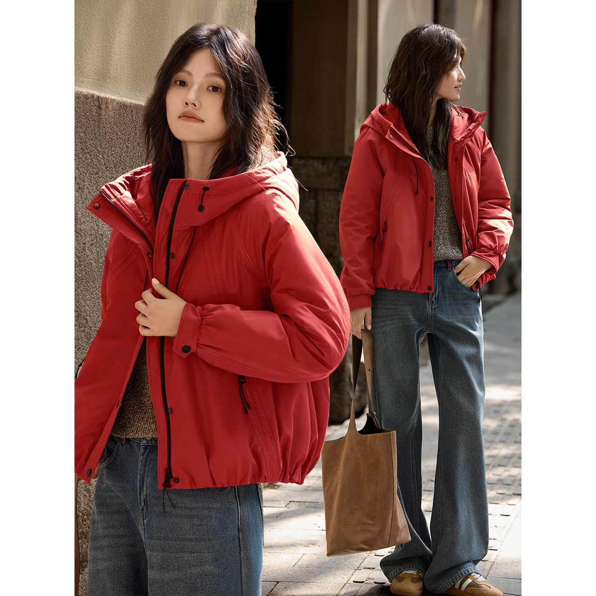 XWI欣未户外休闲连帽夹棉外套女冬季加厚保暖显瘦不臃肿红色棉服,淘宝优惠券,粉丝福利购,淘宝优惠卷