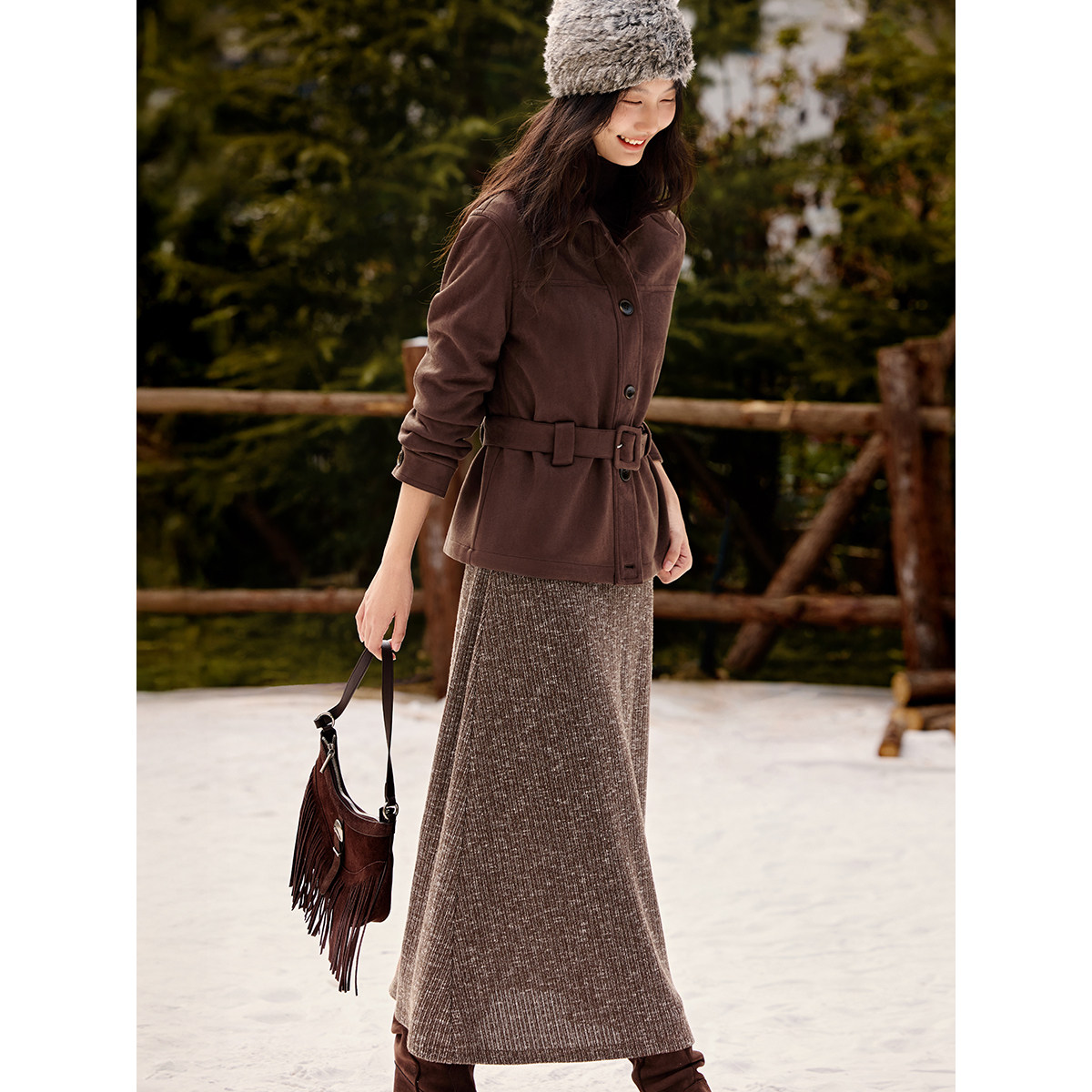 XWI欣未美拉德麂皮夹克连衣裙套装女冬季收腰显瘦复古穿搭一整套,淘宝优惠券,粉丝福利购,淘宝优惠卷