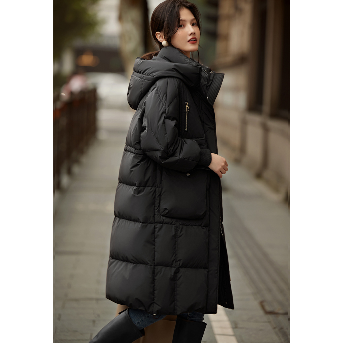 [送打底衫]XWI欣未美拉德90鸭绒羽绒服女冬季加厚保暖中长款外套 - 图0