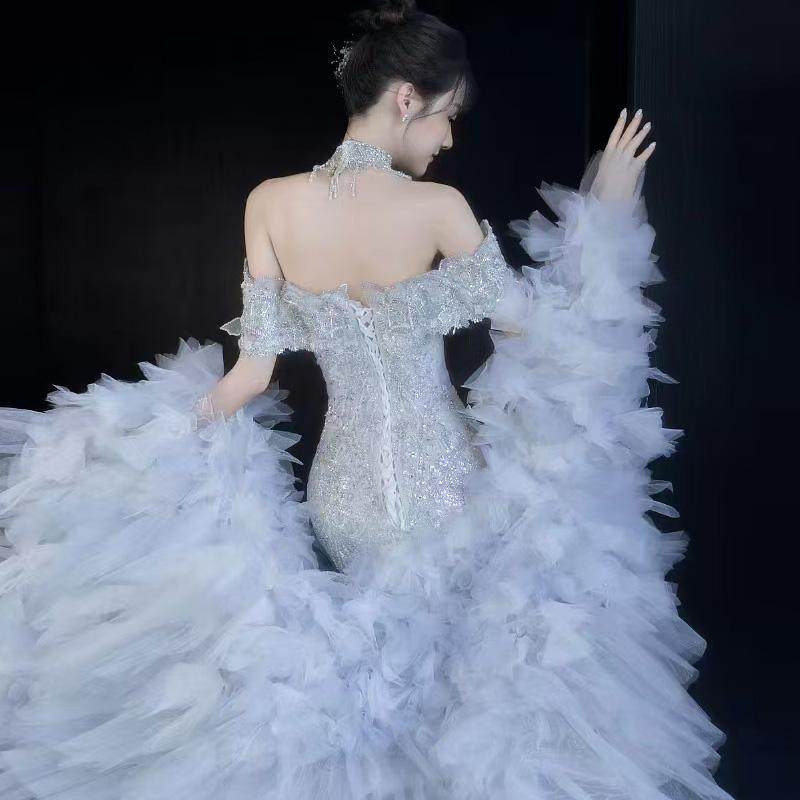 韩式重工超仙可拆卸迎宾订婚宴会出门纱修身结婚婚纱礼服敬酒服,淘宝优惠券,粉丝福利购,淘宝优惠卷