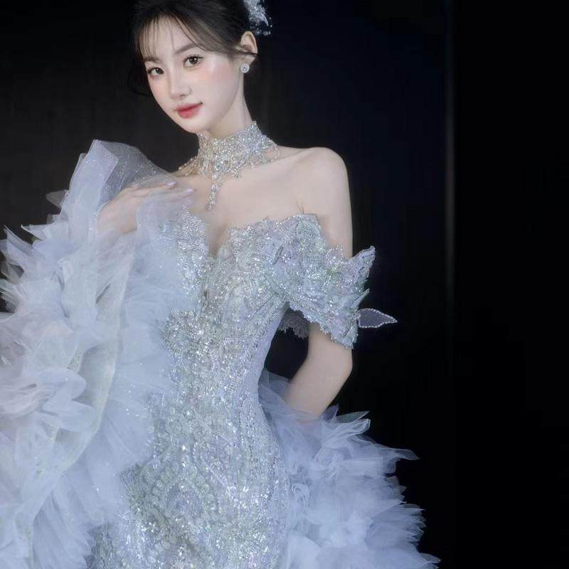 韩式重工超仙可拆卸迎宾订婚宴会出门纱修身结婚婚纱礼服敬酒服,淘宝优惠券,粉丝福利购,淘宝优惠卷