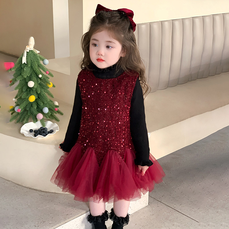 女童亮片连衣裙冬装儿童冬季拜年服过年服喜庆新年红色女宝宝裙子,淘宝优惠券,粉丝福利购,淘宝优惠卷