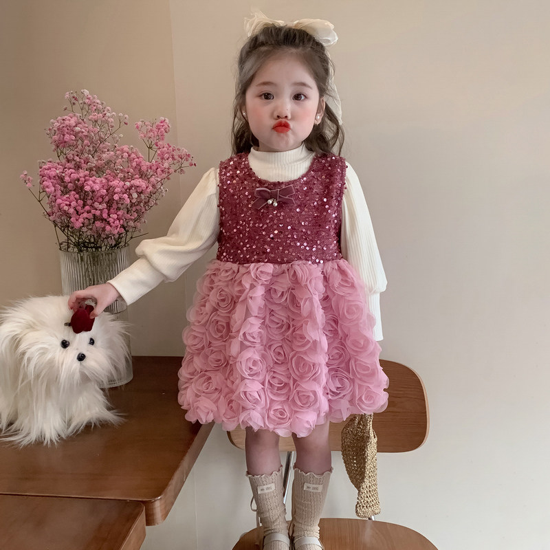女童玫瑰连衣裙秋冬装女宝宝红色公主裙子冬季儿童新年过年拜年服,淘宝优惠券,粉丝福利购,淘宝优惠卷