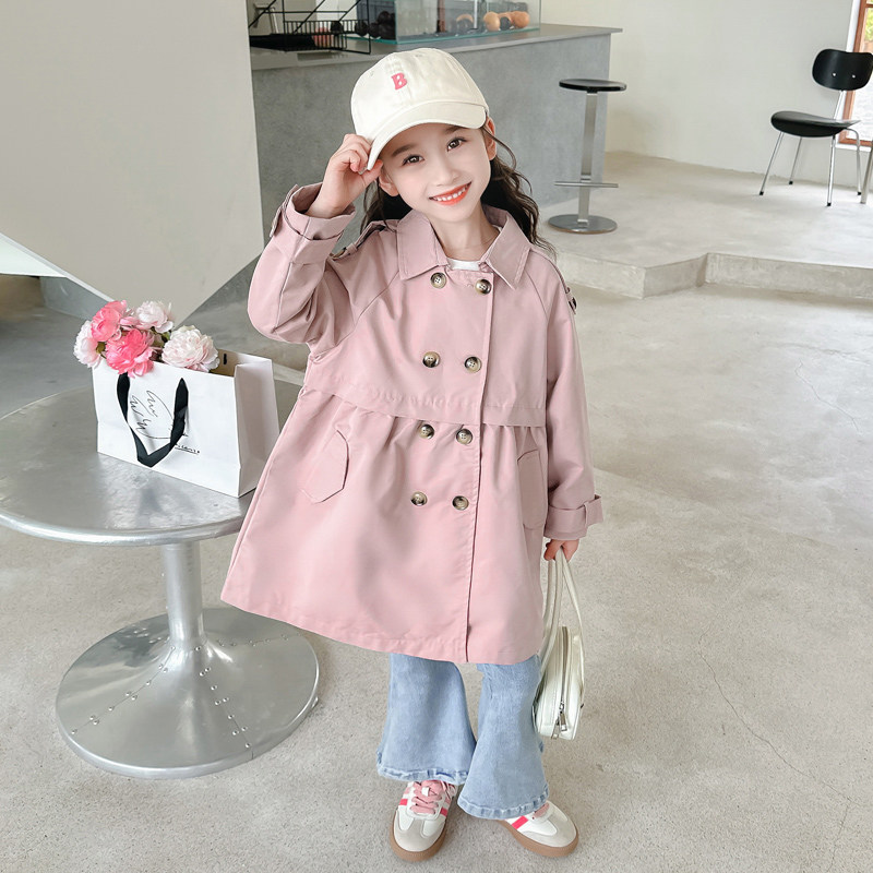 女童风衣外套春装2025新款洋气双排英伦中长款儿童春秋款春季大衣,淘宝优惠券,粉丝福利购,淘宝优惠卷