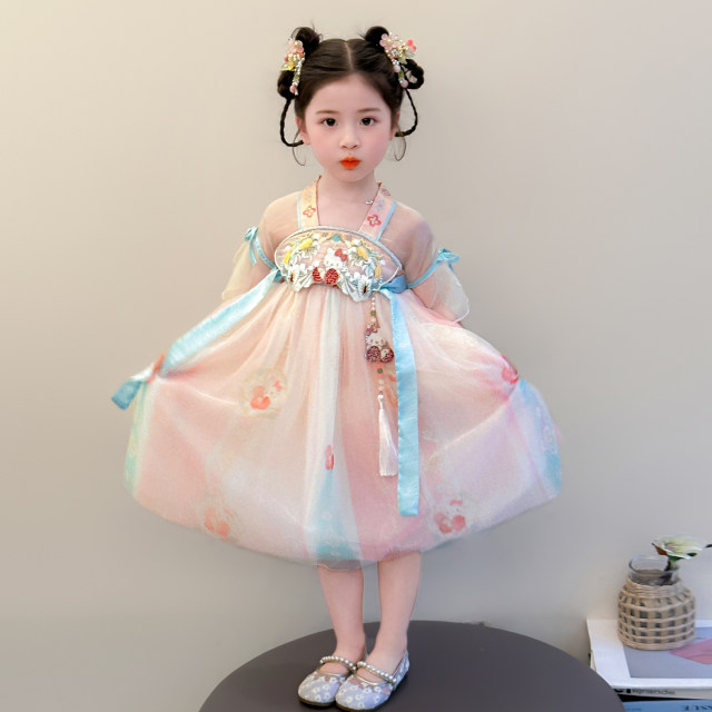 ເດັກຍິງ Hanfu Skirt Summer Style 2026 ໃຫມ່ຂອງເດັກນ້ອຍການປະຕິບັດເຄື່ອງນຸ່ງເດັກນ້ອຍແບບຈີນ Summer Summer Dress