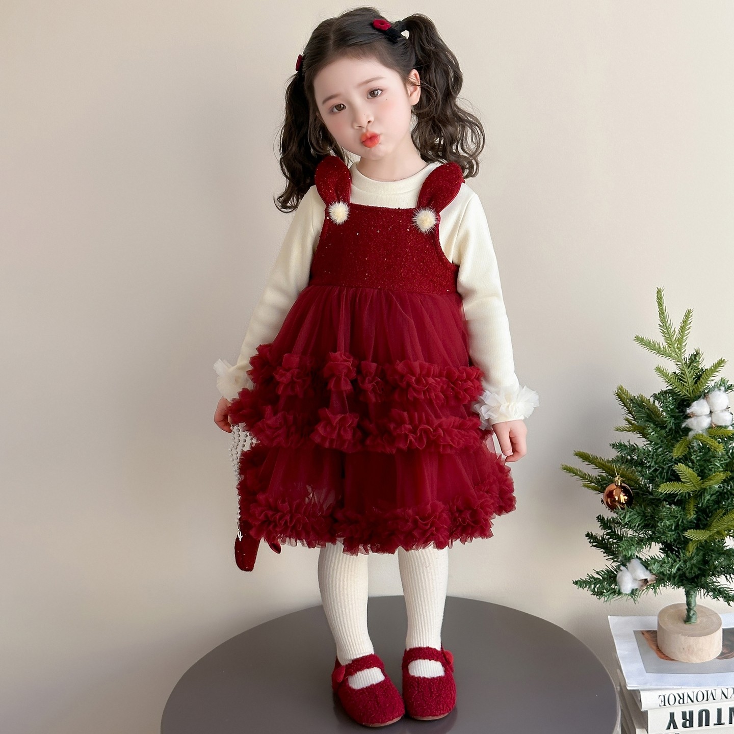 女童连衣裙儿童秋冬季拜年服过年衣服兔耳新年红色女宝宝裙子冬装,淘宝优惠券,粉丝福利购,淘宝优惠卷