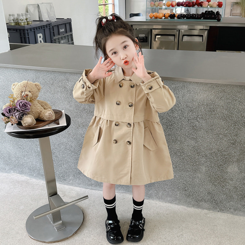 女童风衣外套春装2025新款洋气双排英伦中长款儿童春秋款春季大衣,淘宝优惠券,粉丝福利购,淘宝优惠卷
