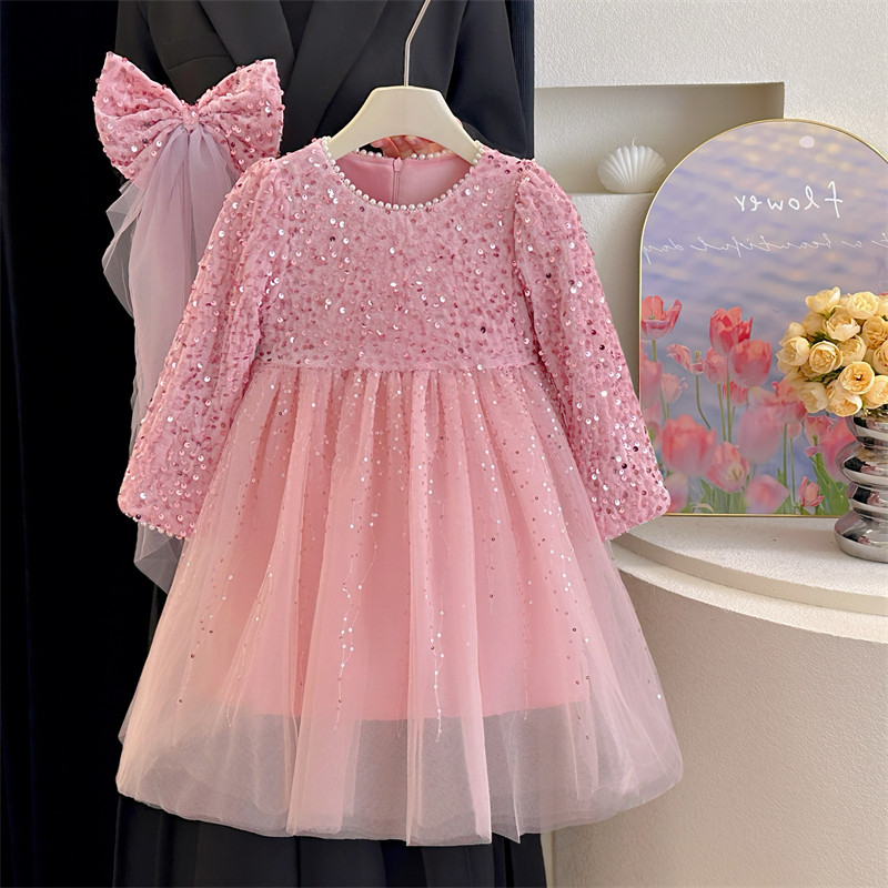 女童秋冬季加绒连衣裙红色小女孩拜年服生日礼服儿童新年亮片裙子,淘宝优惠券,粉丝福利购,淘宝优惠卷